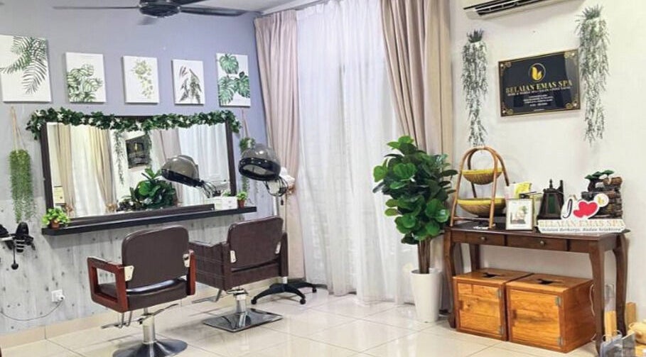 Inviting hair salon area in Belaian Emas Spa, Putrajaya, Putrajaya, MY, with lush greenery and elegant decor.