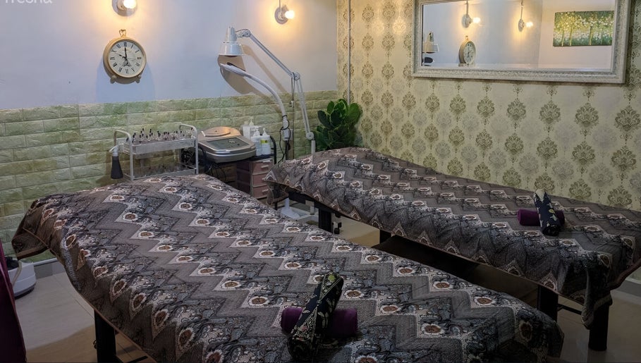 Tranquil spa room at Belaian Emas Spa, Hulu Selangor, Kuala Kubu Baru, Selangor, MY with cozy massage tables.