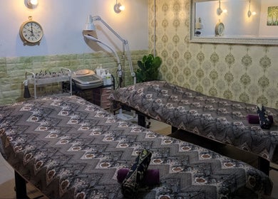 Tranquil spa room at Belaian Emas Spa, Hulu Selangor, Kuala Kubu Baru, Selangor, MY with cozy massage tables.
