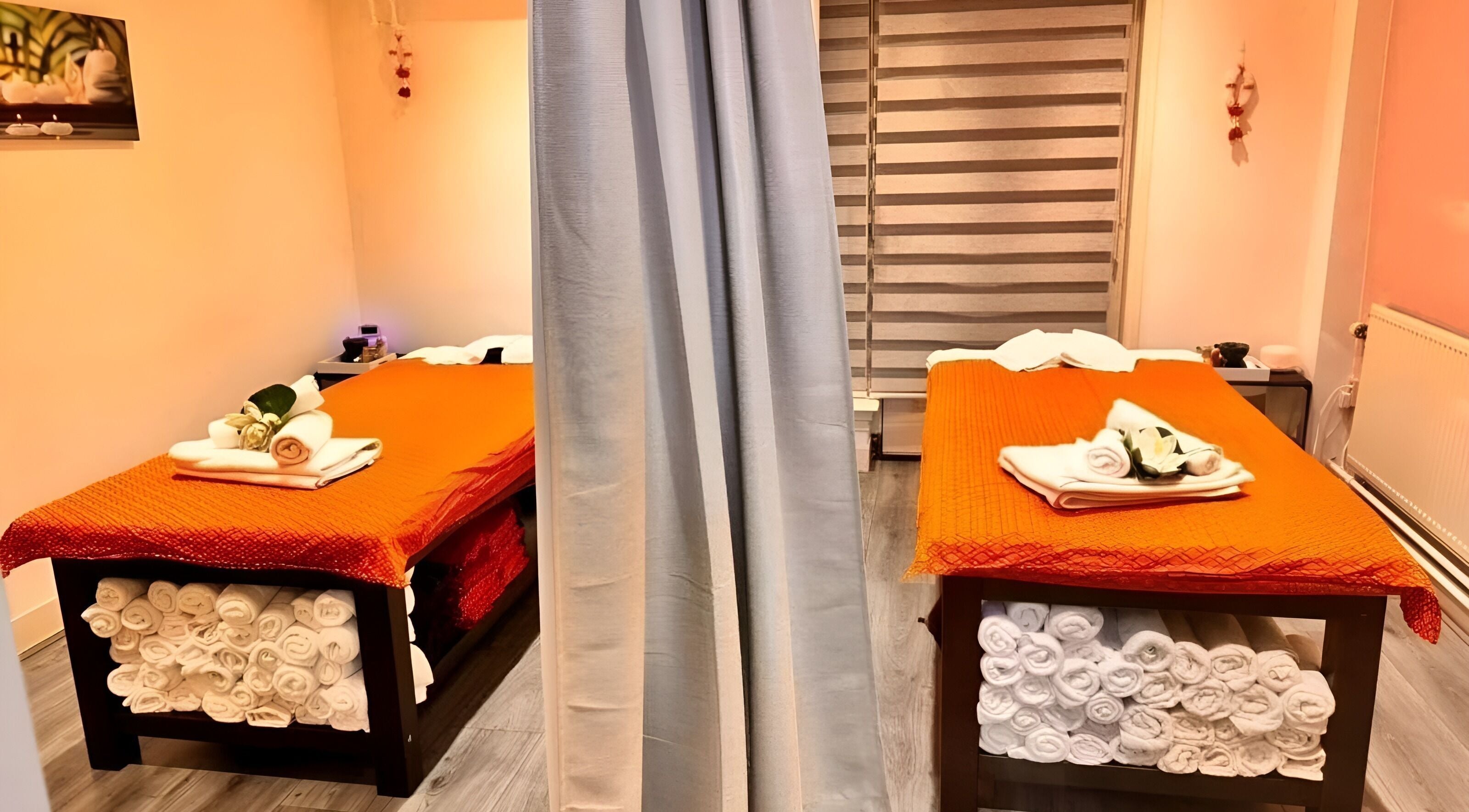 Tranquil massage room at Sara Thai Spa Haarlemmerdijk 55, 1013 KB Amsterdam, Noord-Holland, NL with vibrant decor.