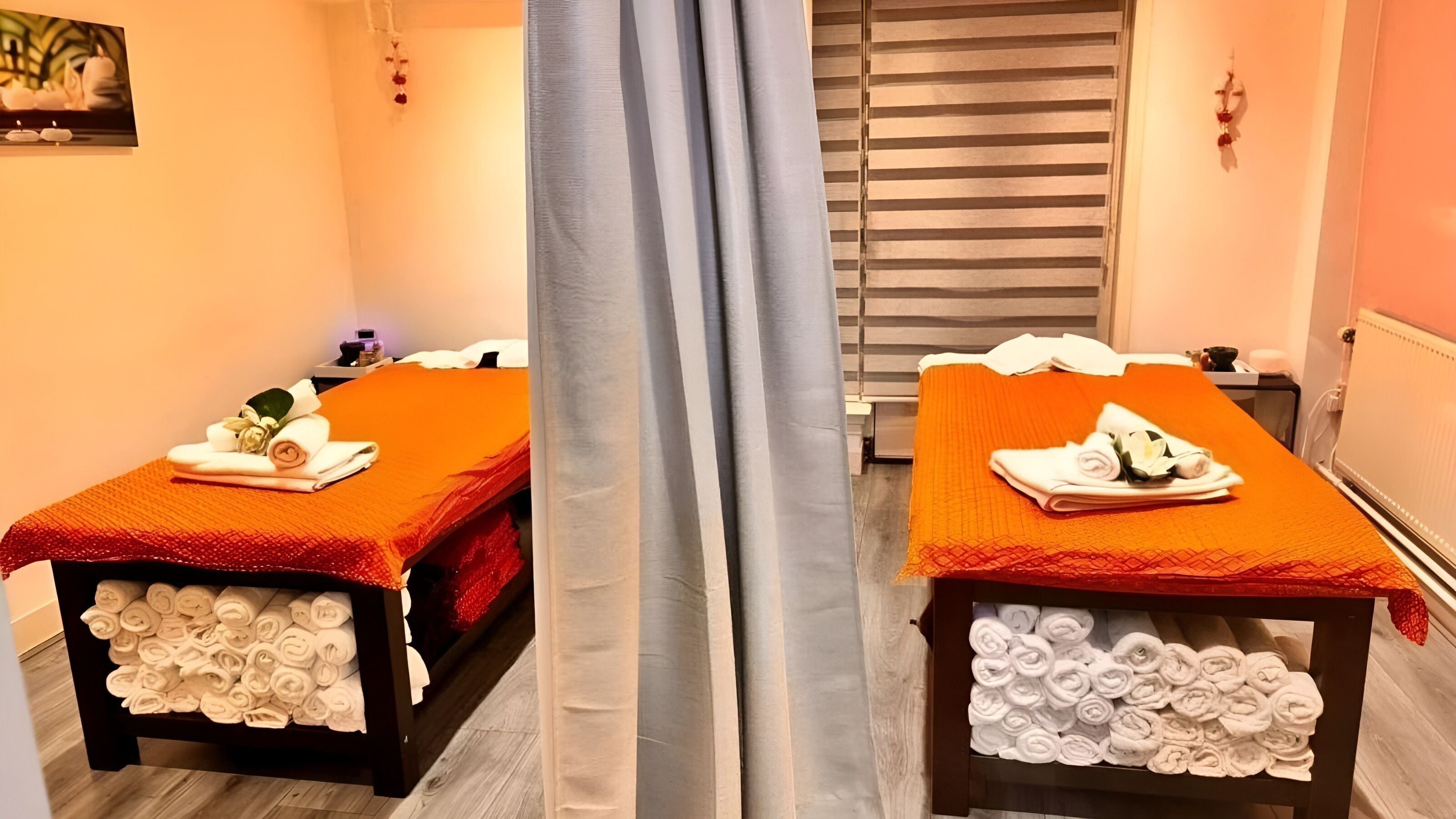 Tranquil massage room at Sara Thai Spa Haarlemmerdijk 55, 1013 KB Amsterdam, Noord-Holland, NL with vibrant decor.