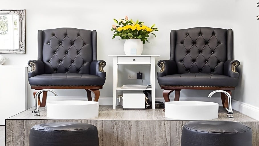 Elegant pedicure chairs at MiKa Salon in London, England, GB offering premium wellness treatments.