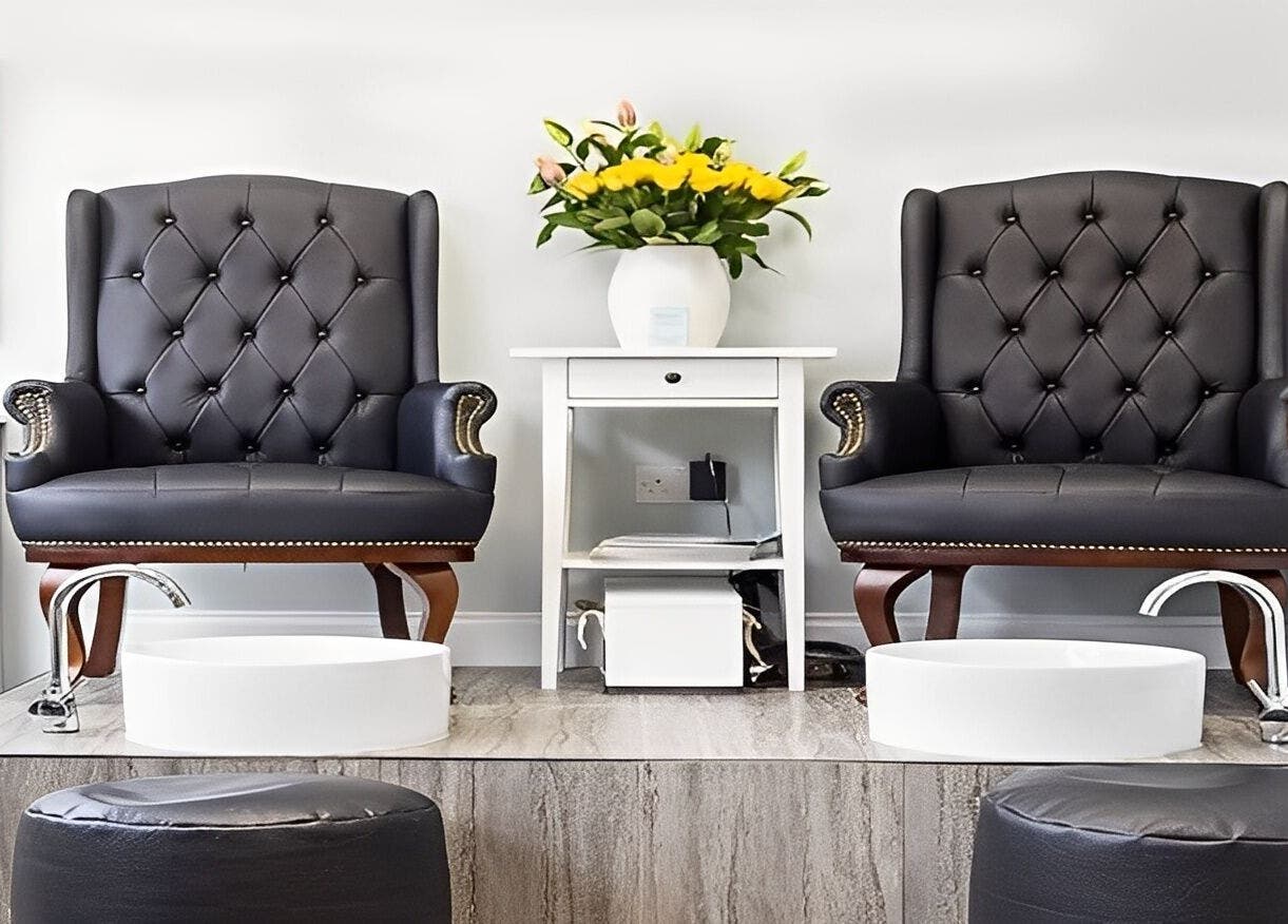 Elegant pedicure chairs at MiKa Salon in London, England, GB offering premium wellness treatments.