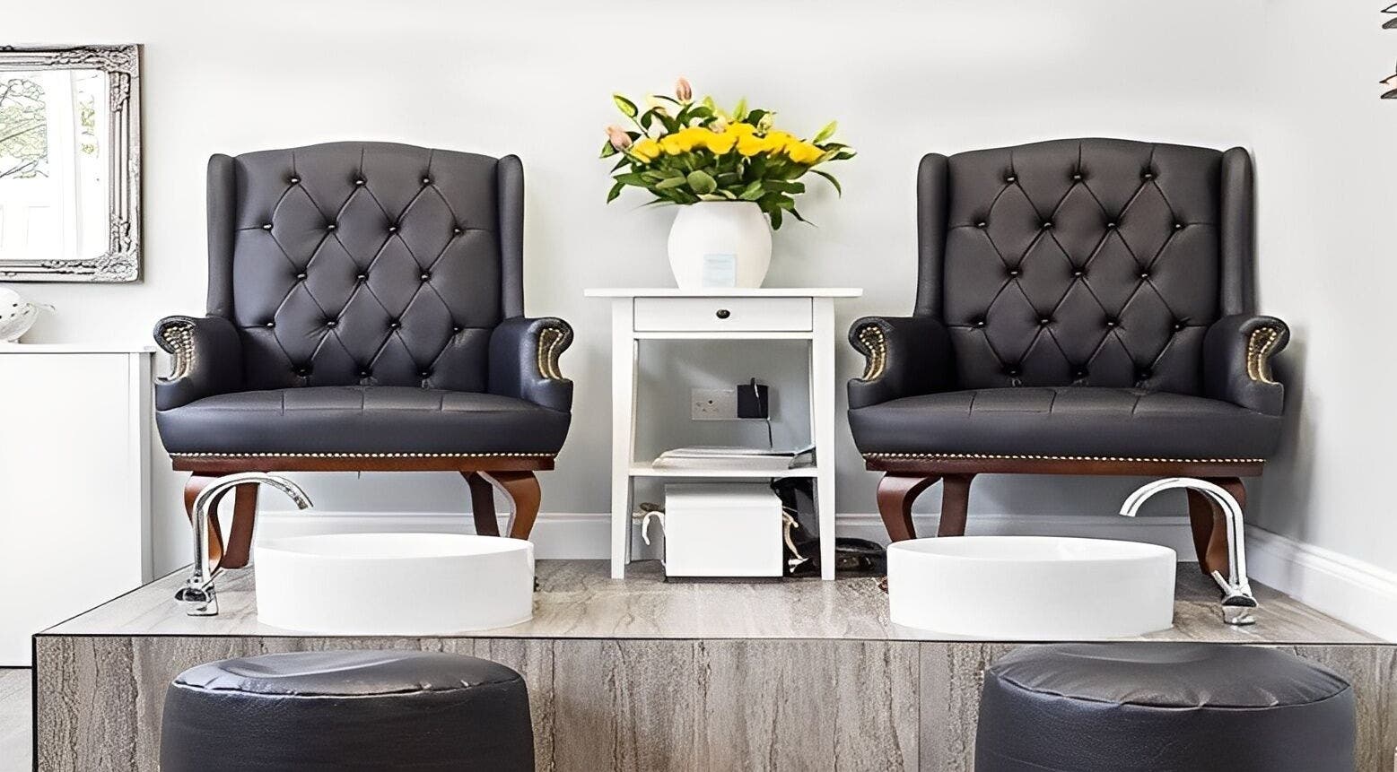 Elegant pedicure chairs at MiKa Salon in London, England, GB offering premium wellness treatments.