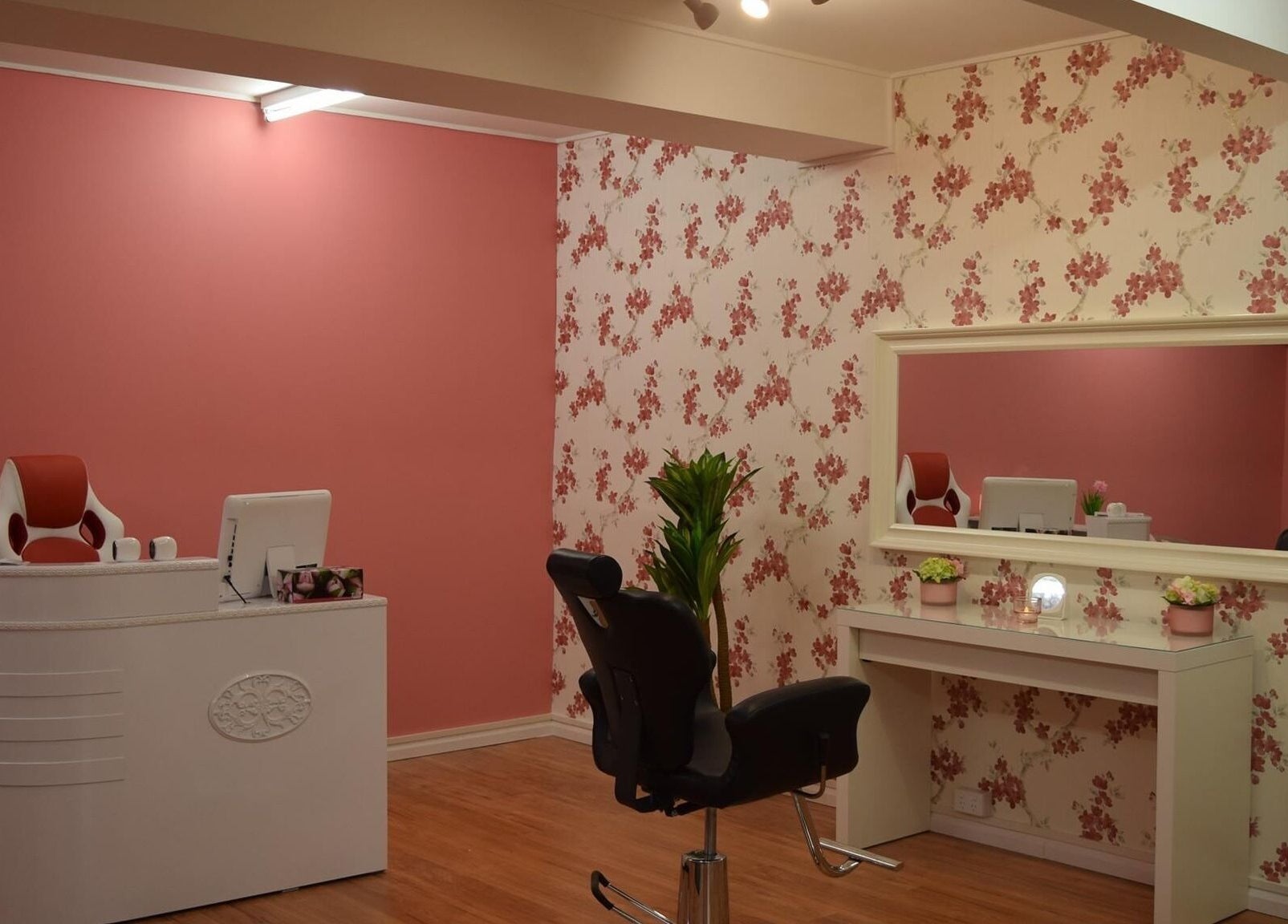 Elegant reception area at Glitzy Glam Beauty Salon, Holland Park West, Queensland, AU.