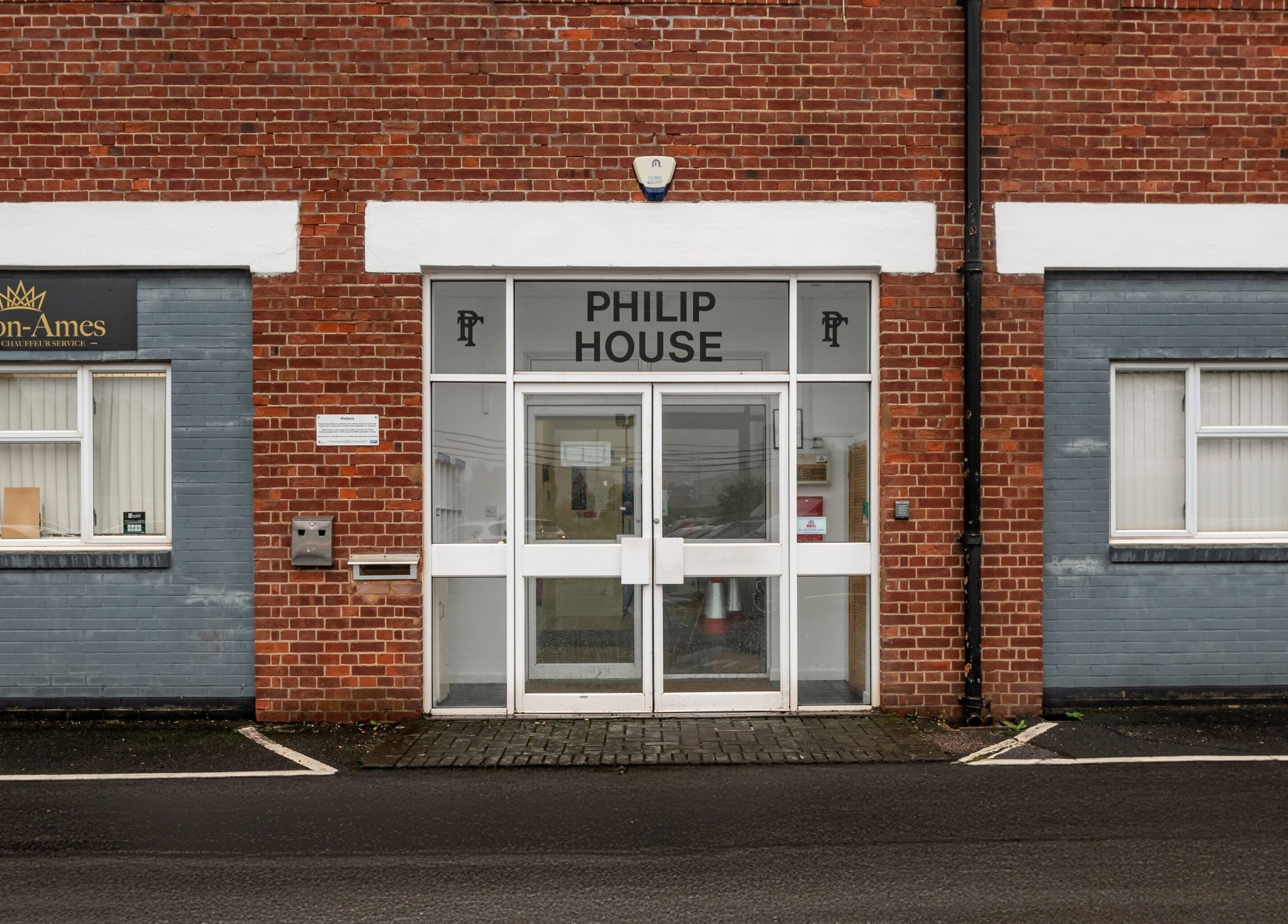 Entrance to Bree Spivey Cosmetics at Philip House, Exeter, England, GB, showcasing a modern brick facade.