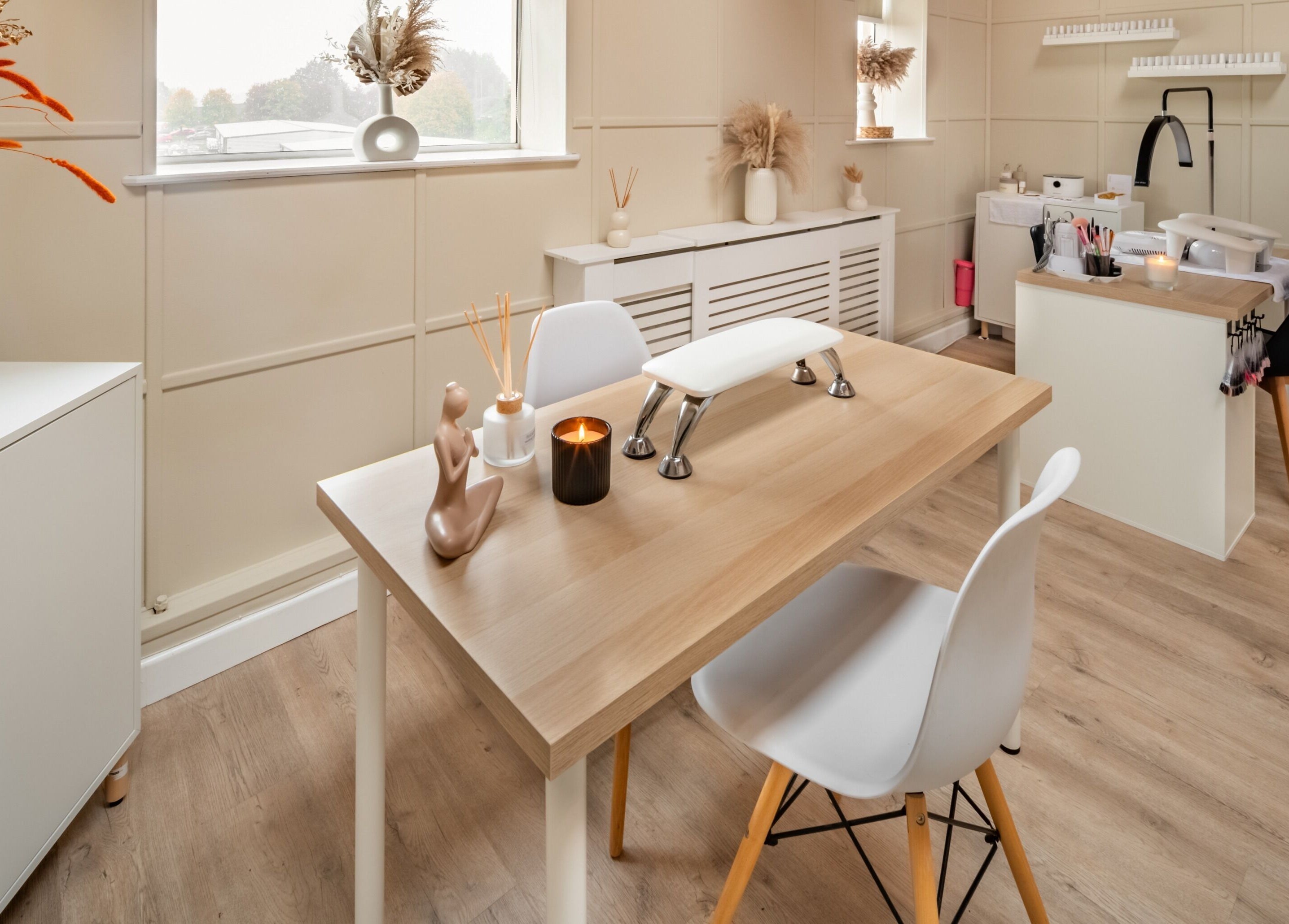 Elegant nail studio at Bree Spivey Cosmetics in Exeter, England, GB highlighting modern design and comfort.