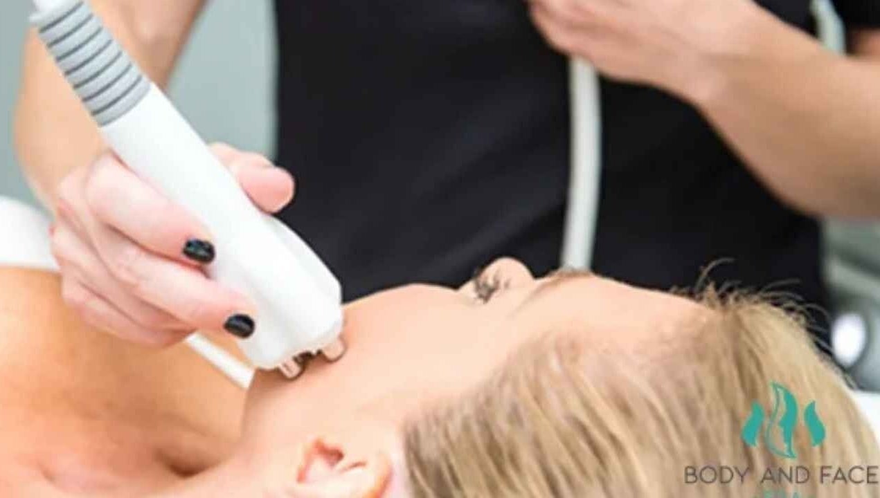 Facial treatment at Body and Face in Guelph, Ontario, CA, showcasing advanced skincare therapy.