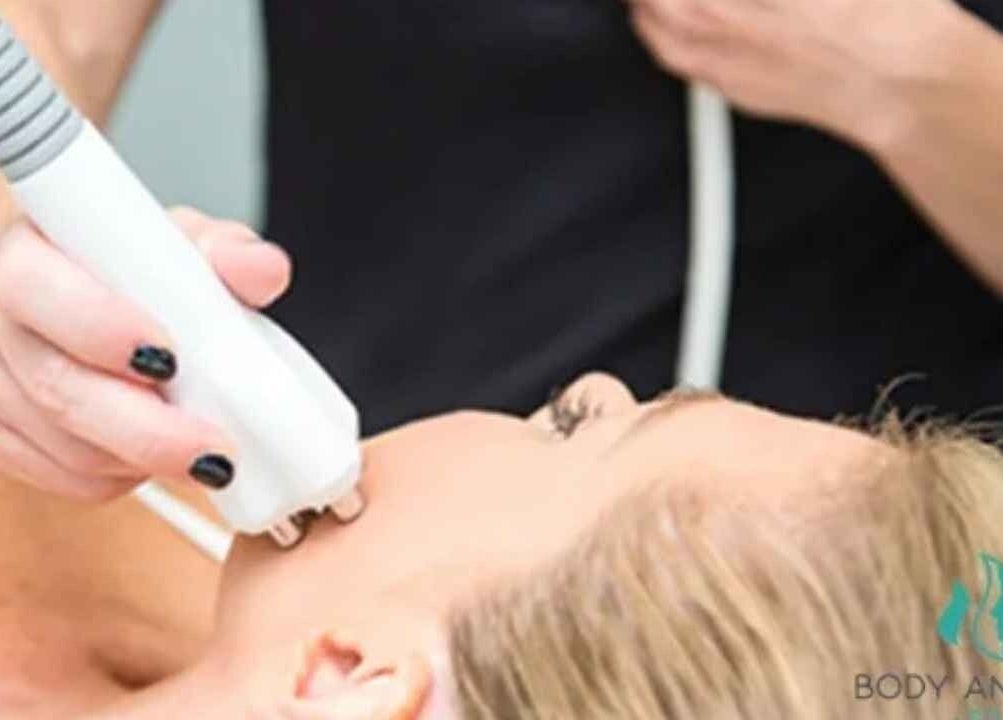 Facial treatment at Body and Face in Guelph, Ontario, CA, showcasing advanced skincare therapy.