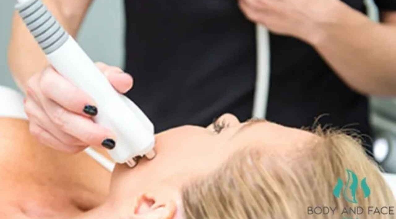 Facial treatment at Body and Face in Guelph, Ontario, CA, showcasing advanced skincare therapy.