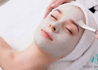 Facial treatment at Body and Face, Guelph, Ontario, CA. A serene spa moment with a clay mask application.