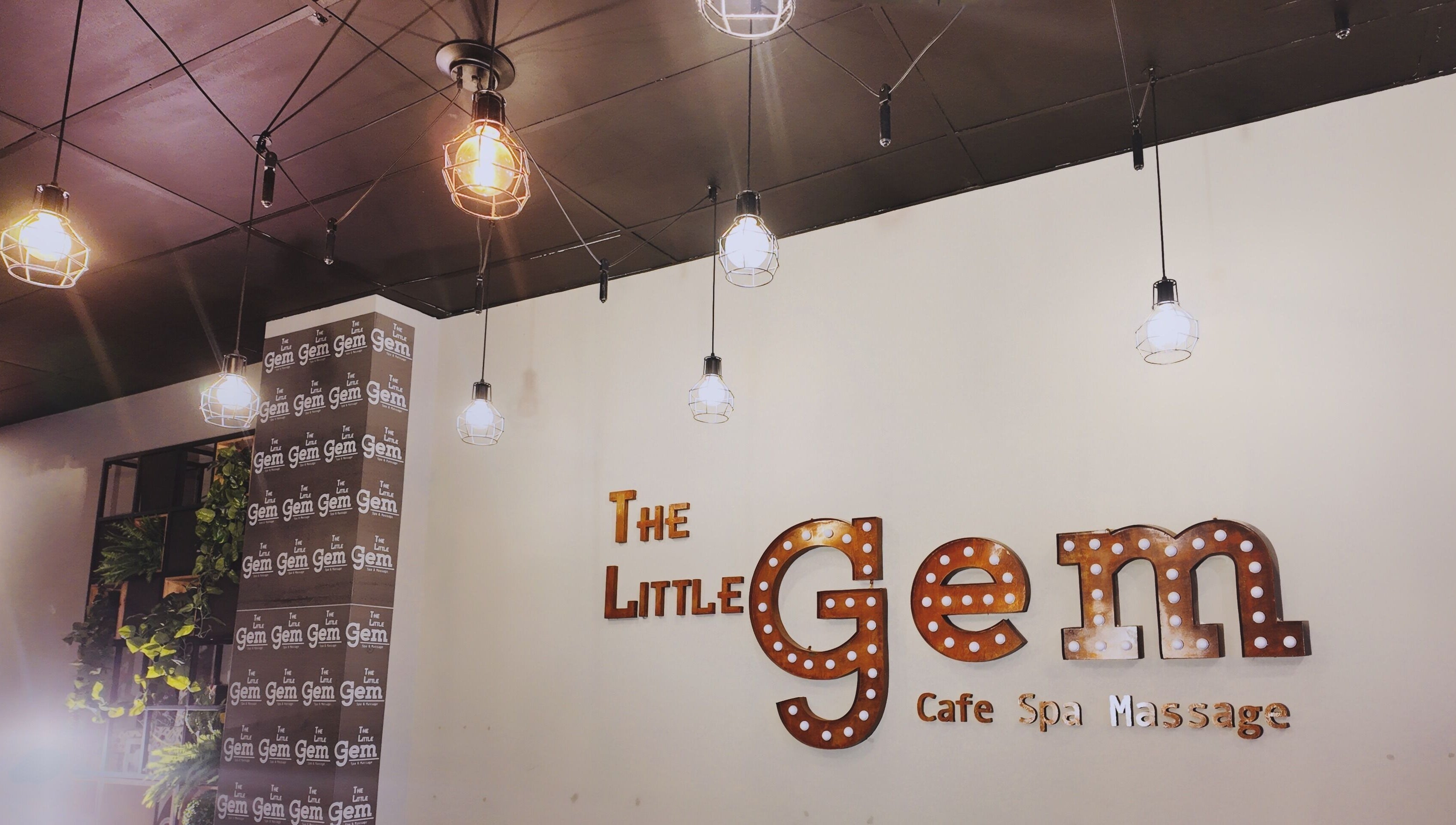 Elegant lighting and signage at The Little Gem Spa Massage, North Perth, Western Australia, AU.