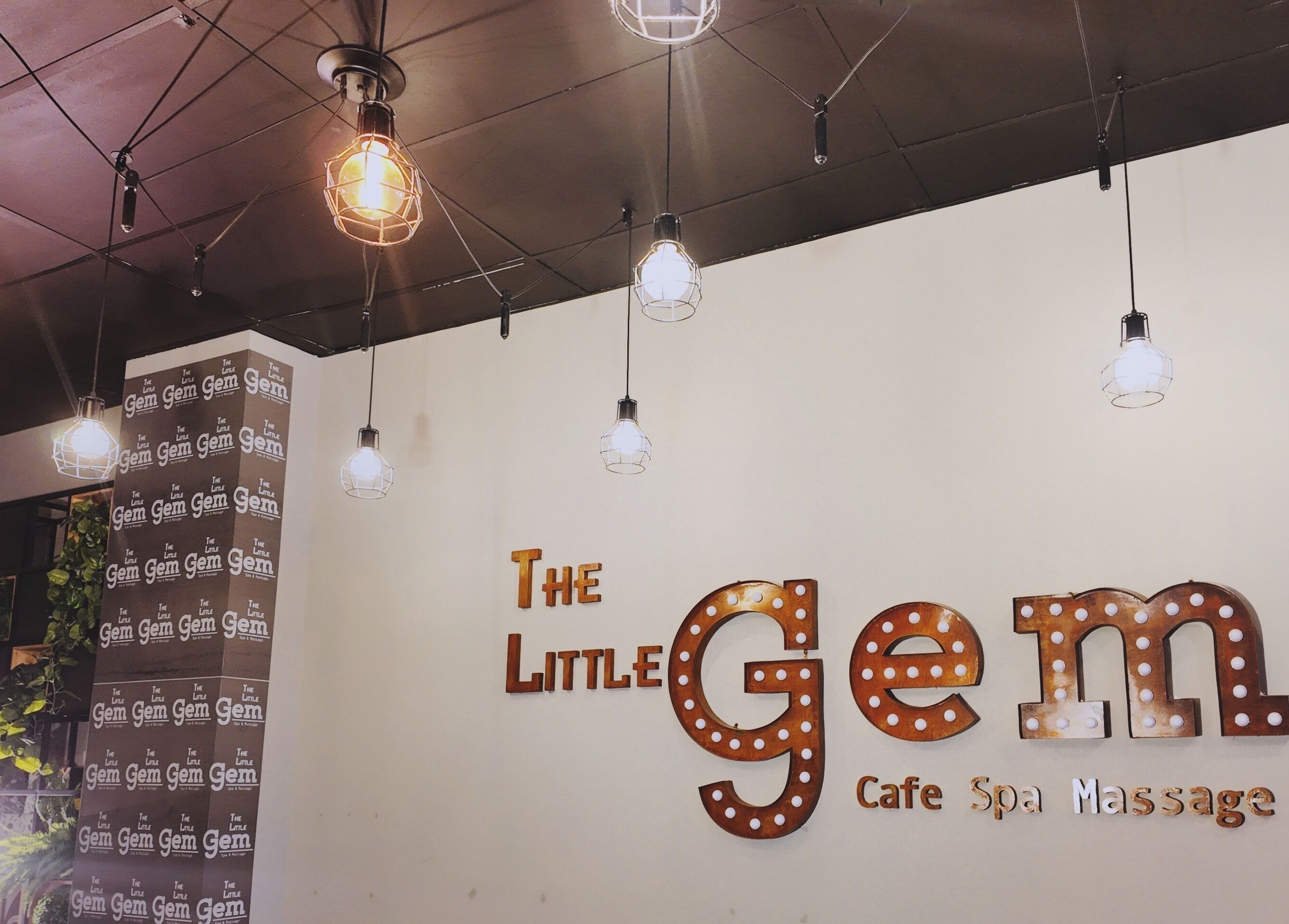Elegant lighting and signage at The Little Gem Spa Massage, North Perth, Western Australia, AU.