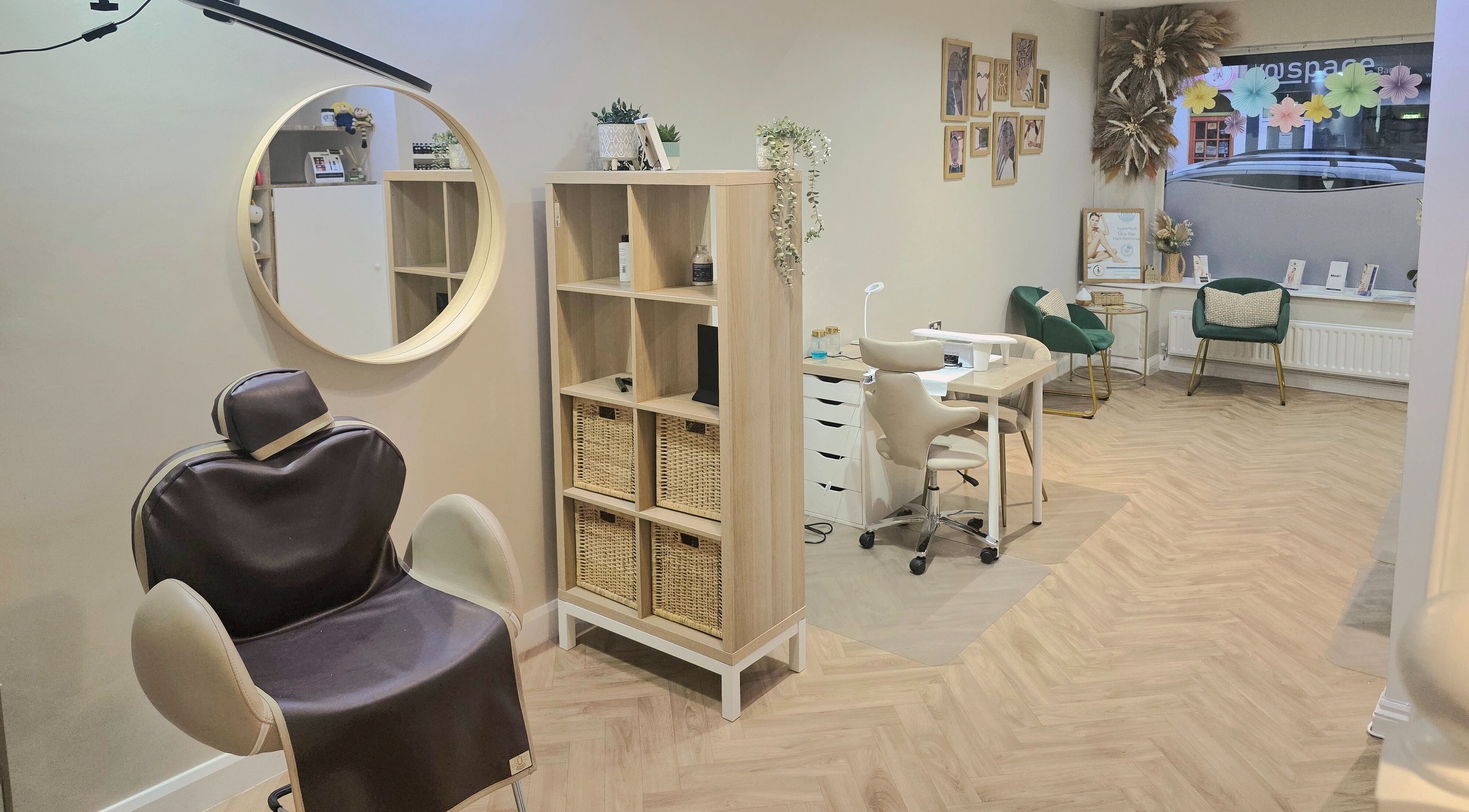 Elegant interior of NJ Beauty Retreat in Barrow-in-Furness, England, GB featuring stylish salon chairs and decor.