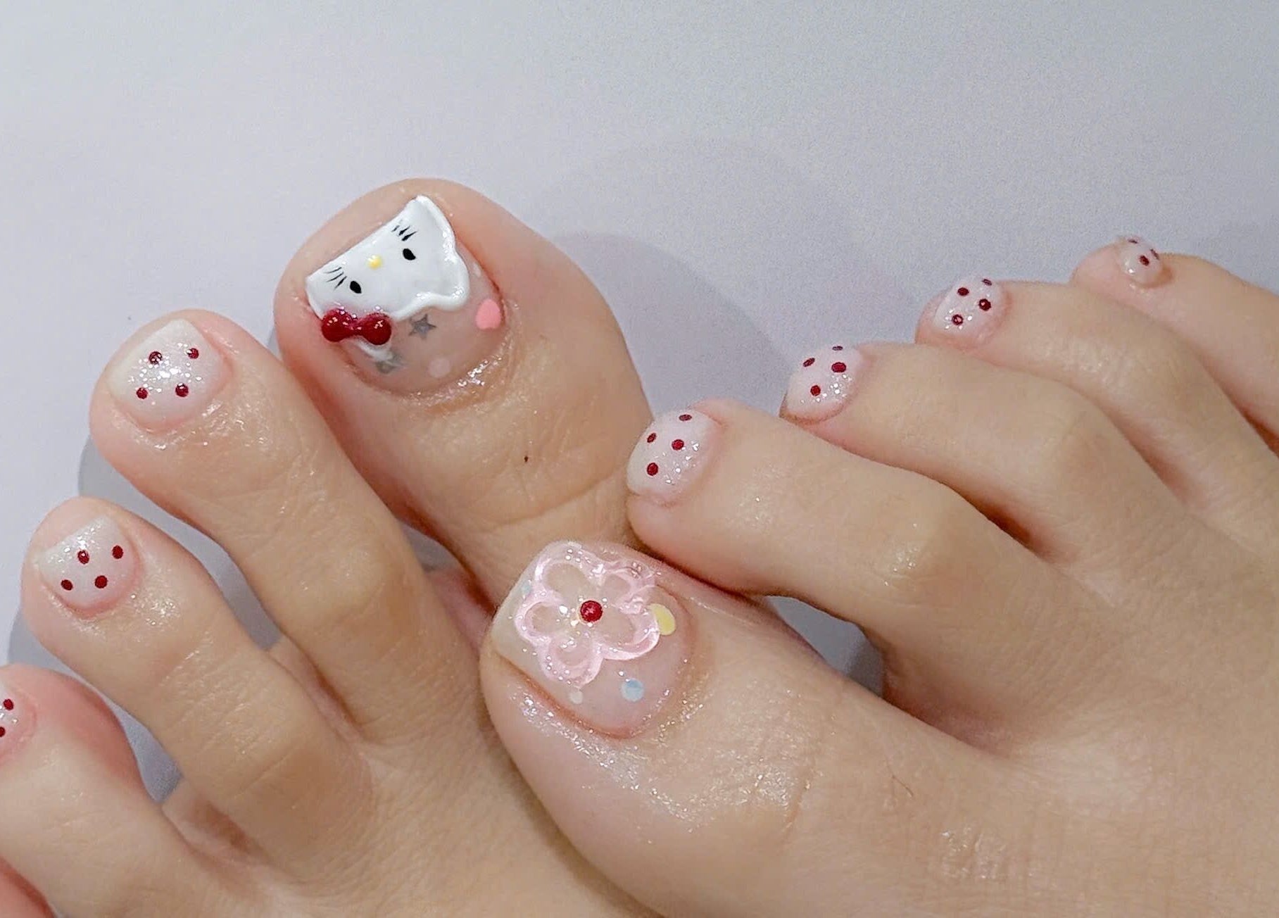 Creative toe nail art at TH Nails and Spa Geelong West in Geelong West, Victoria, AU with detailed designs.