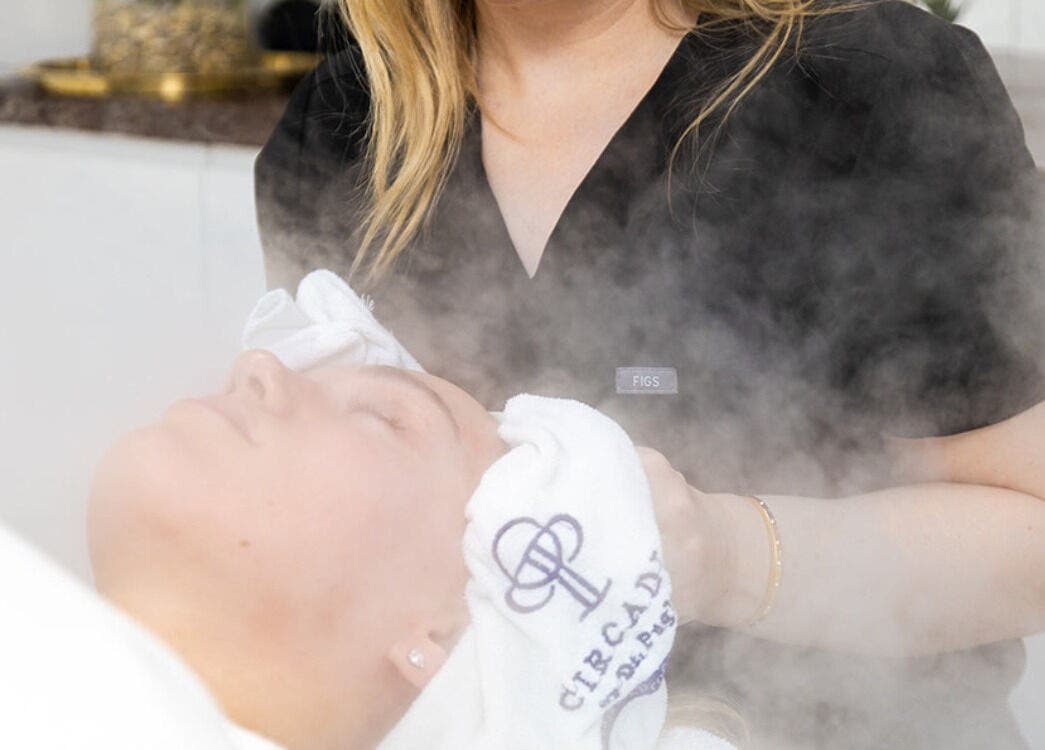 Facial steam therapy at Sophie @ Home Clinic in Blackburn, England, GB, offering soothing skincare treatments.