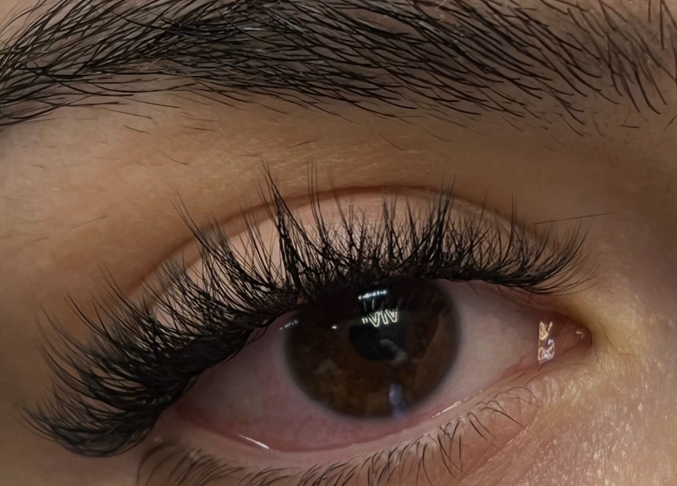 Closeup of beautifully styled eyelashes at Core Beauty Studios, High Wycombe, England, GB.