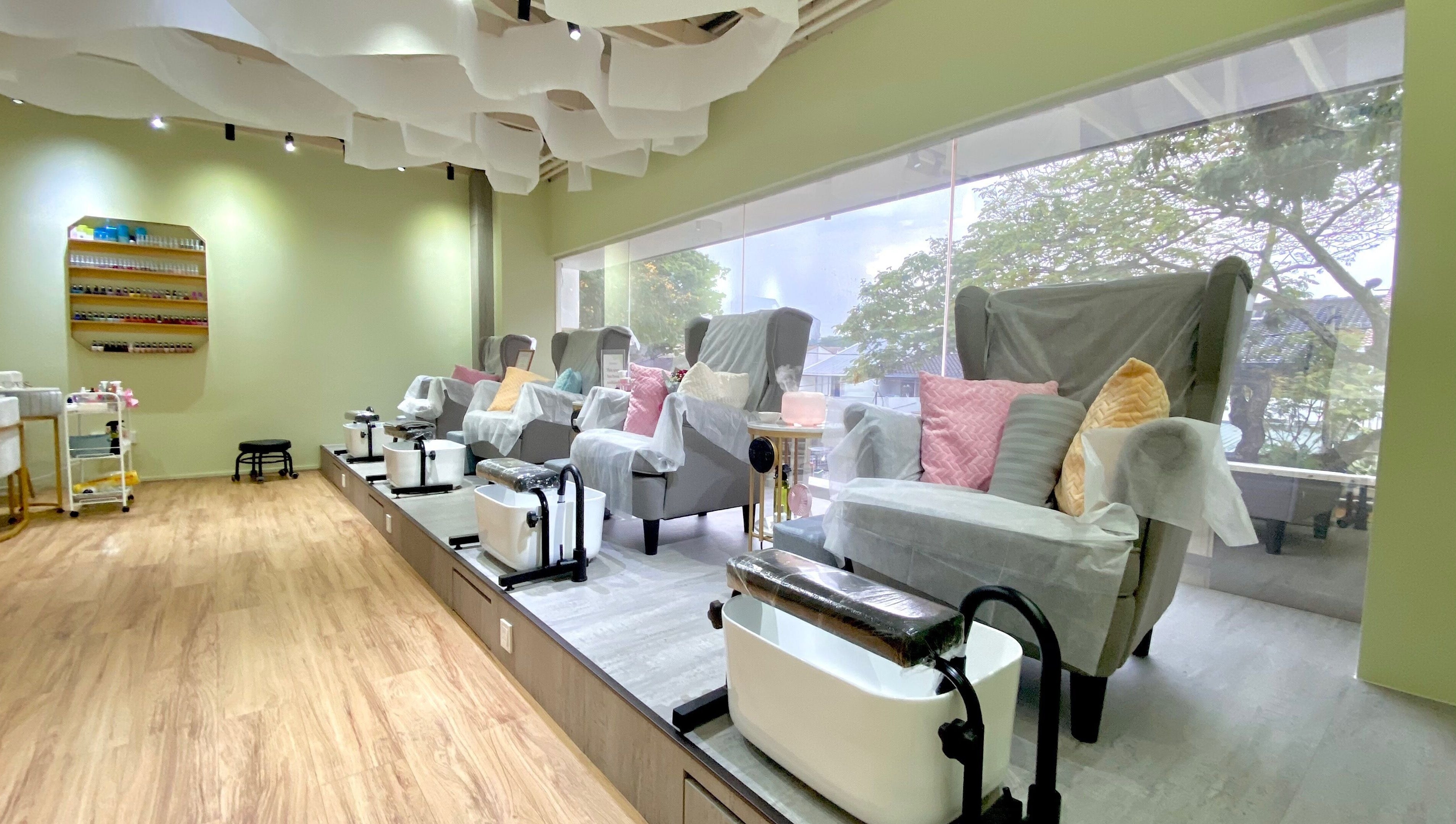 Luxurious pedicure chairs at MIMONE Spa Bangsar, Kuala Lumpur, MY, offering serene comfort and ambiance.