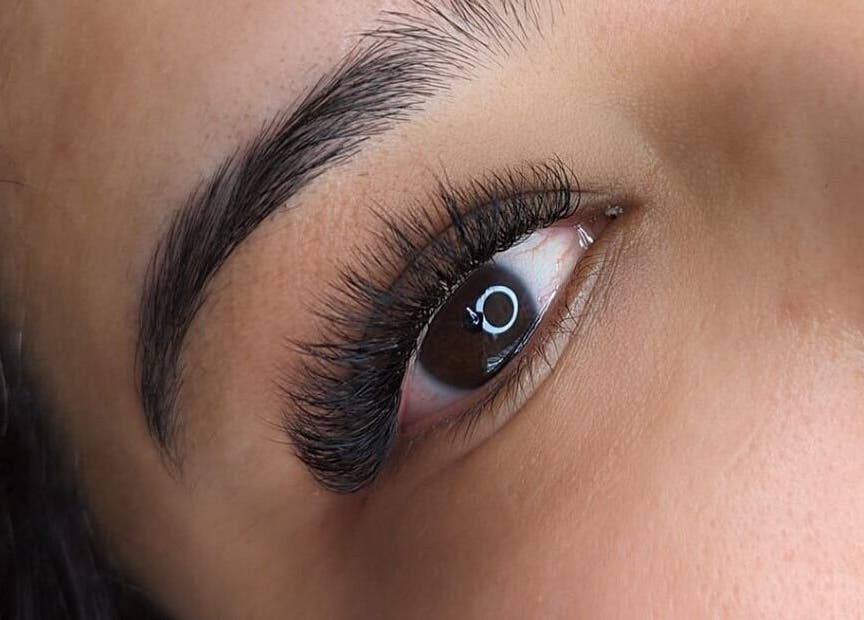 Close-up of elegant eyelash extensions at Vogue Lashes & Beauty Clinic, Billericay, England, GB.