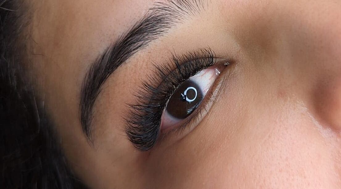 Close-up of elegant eyelash extensions at Vogue Lashes & Beauty Clinic, Billericay, England, GB.