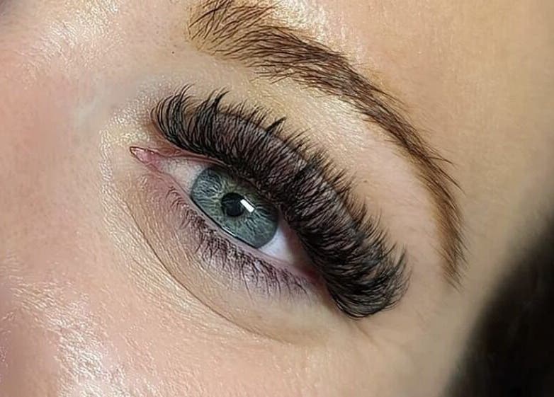Close-up of elegant eyelash extensions at Vogue Lashes & Beauty Clinic, Billericay, England, GB.