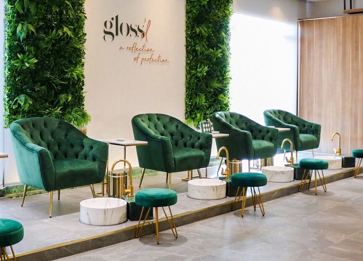Stylish seating at Gloss'd Beauty Lounge | Khobar, featuring lush greenery in Al Khobar, Eastern Province, SA.