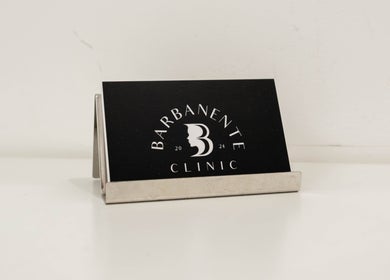 Business card holder with Barbanente Clinic logo, London, England, GB.