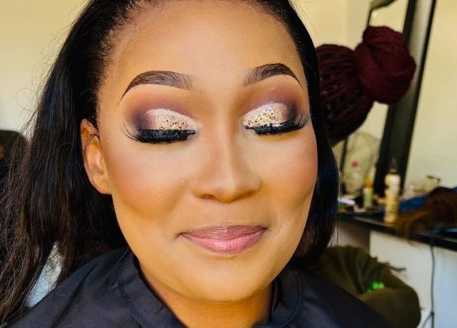 Elegant makeup look from Make Up Artistry by Sgo Melax in Kuruman, Northern Cape, ZA showcasing glittery eyelids.