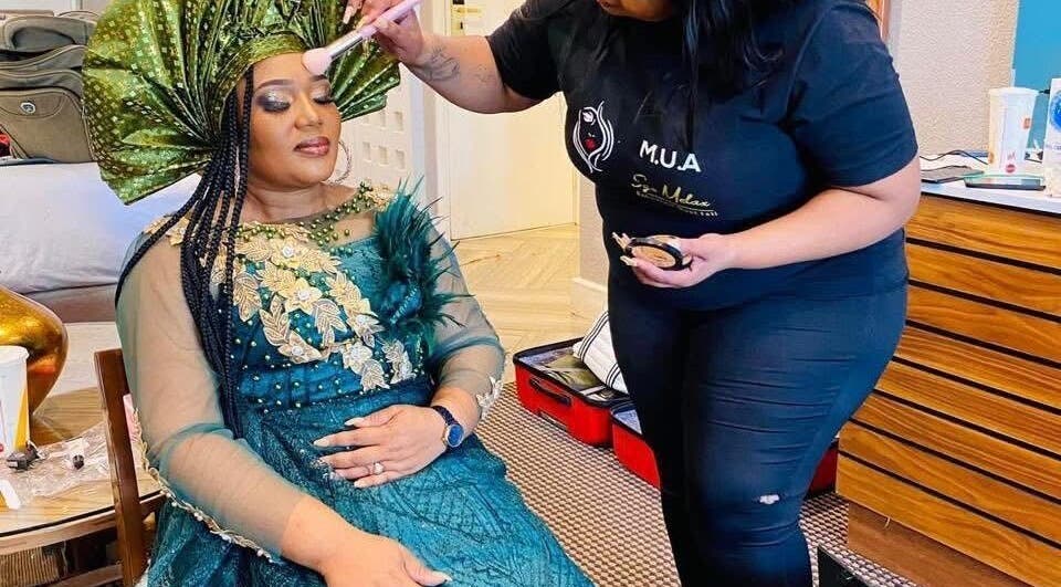 Make Up Artistry by Sgo Melax stylist perfects client’s look in Kuruman, Northern Cape, ZA.