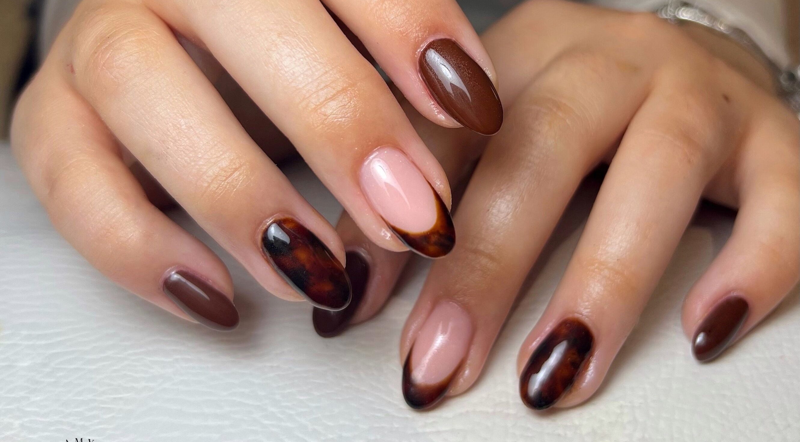 Stylish tortoise shell nail design at Lauren Amy Beauty, Park Gate, England, GB, showcasing skilled artistry.