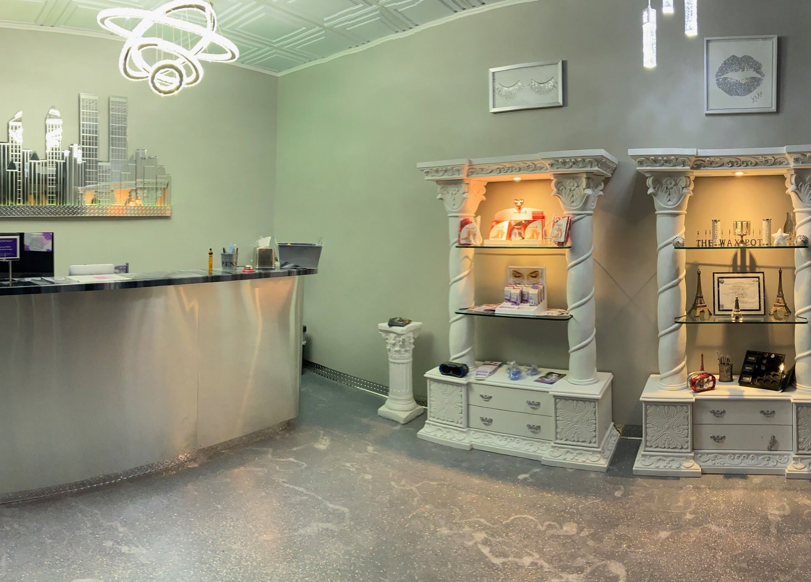Elegant reception area of The Wax Pot - St Pete in St. Petersburg, Florida, US showcasing beautiful decor.