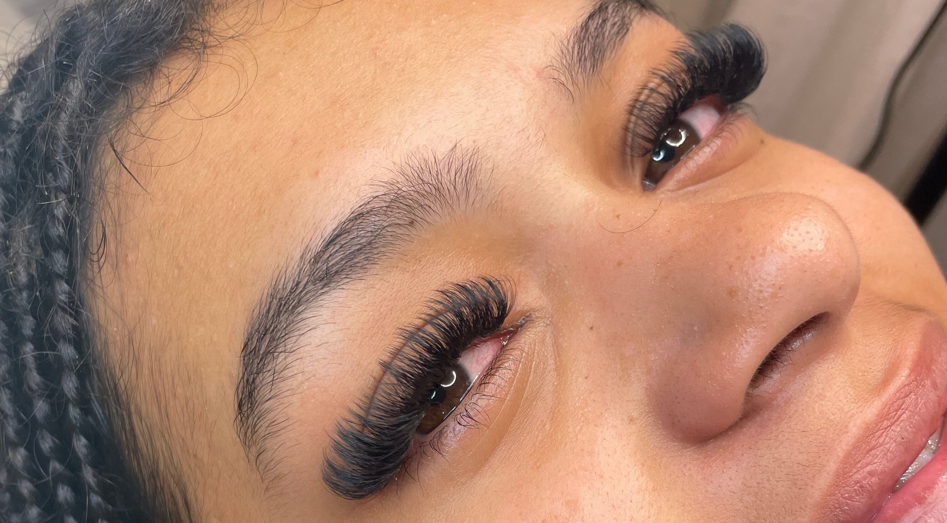 Close-up of elegant eyelash extensions at Halo Beauty, Llangefni, Wales, GB.