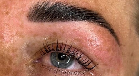 Close-up of perfectly shaped eyebrow and lashes at The Beauty Shack by Demileigh, Shirebrook, England, GB.