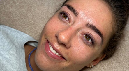 Client with freshly done lashes at Elegance Lash and Brow Studio, Falmouth, England, GB.