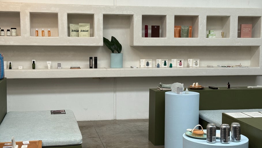 Nimbus Co - Byron Bay showcases elegant wellness products on minimalist shelves in Byron Bay, New South Wales, AU.