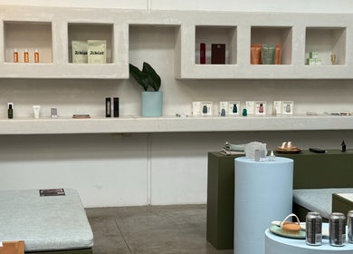 Nimbus Co - Byron Bay showcases elegant wellness products on minimalist shelves in Byron Bay, New South Wales, AU.