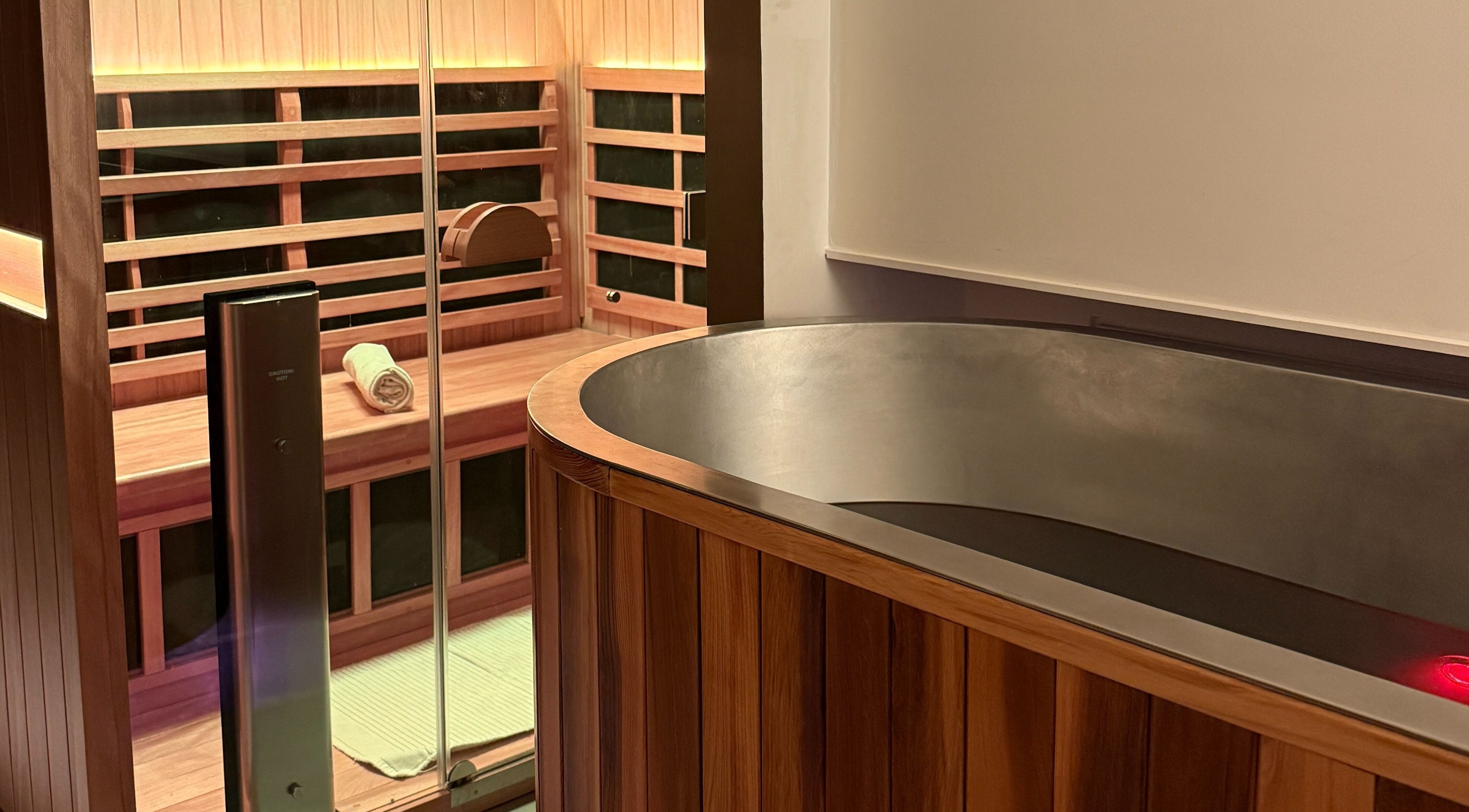 Luxurious sauna room at Nimbus Co - Byron Bay in Byron Bay, New South Wales, AU with inviting wooden interior.