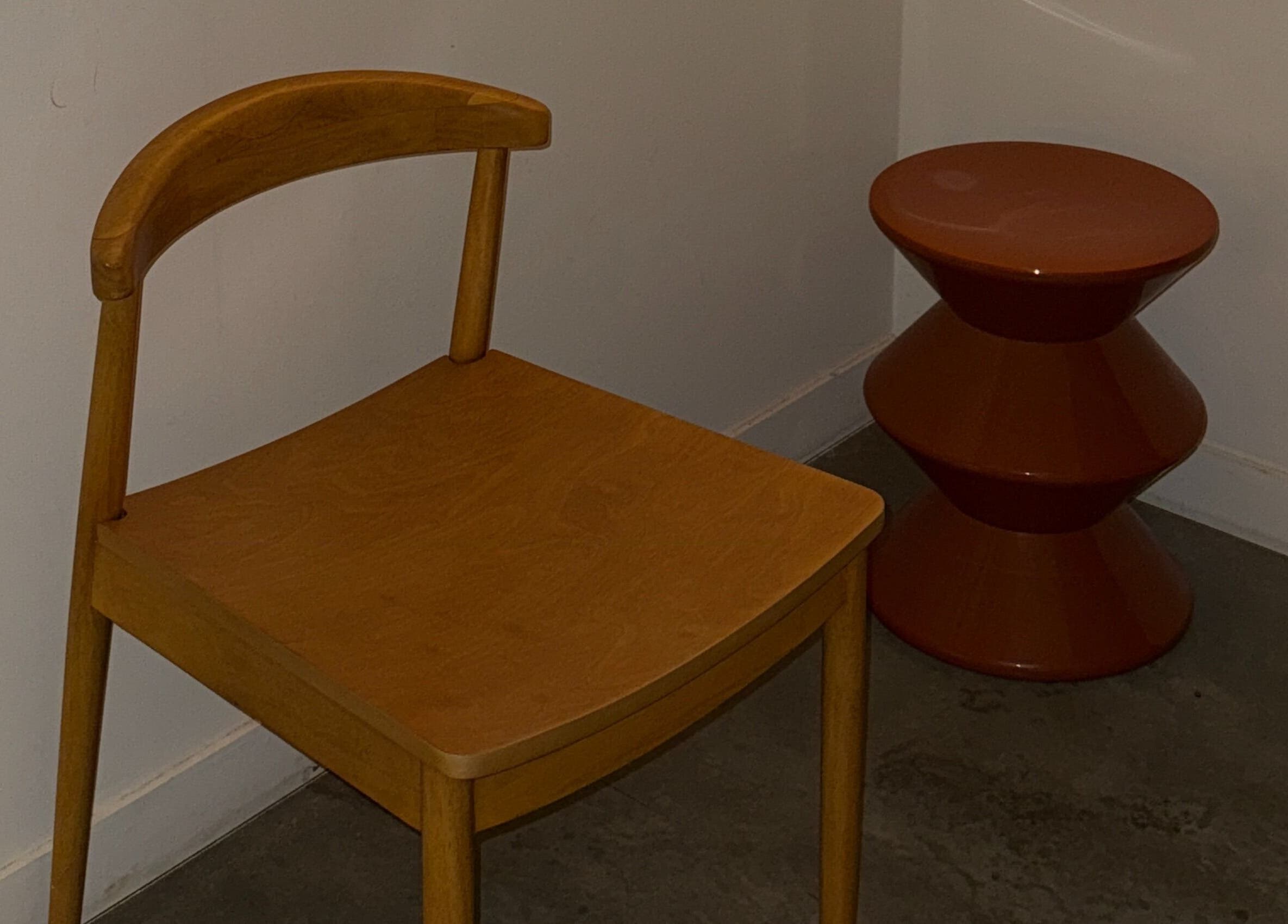 Rustic chair and modern stool at Nimbus Co - Byron Bay in Byron Bay, New South Wales, AU.