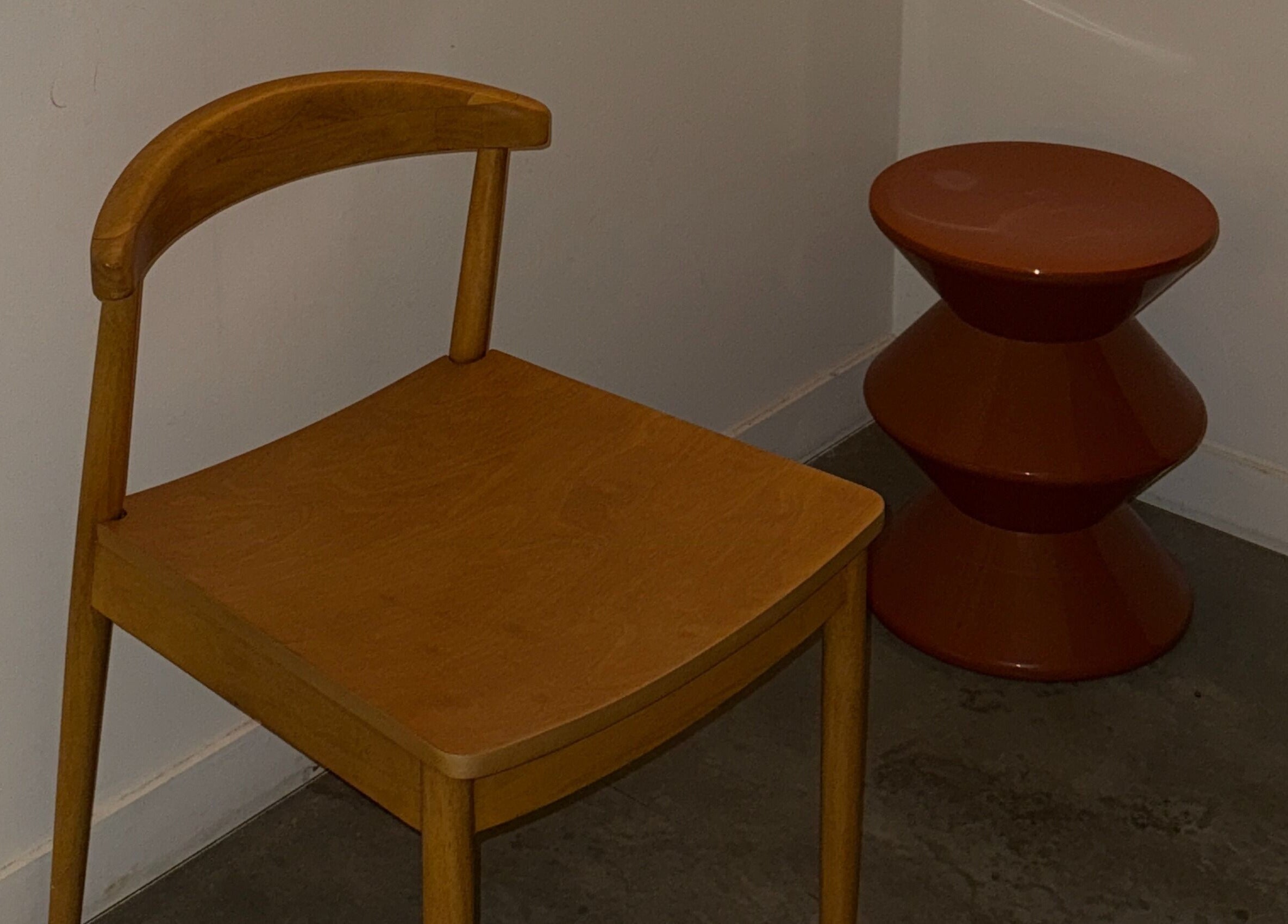 Rustic chair and modern stool at Nimbus Co - Byron Bay in Byron Bay, New South Wales, AU.