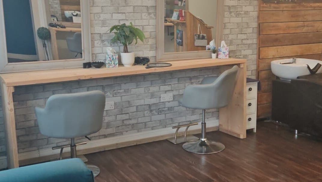 Modern styling station with chairs at Sammy at Cabello, Goole, England, GB. Perfect ambiance for beauty services.