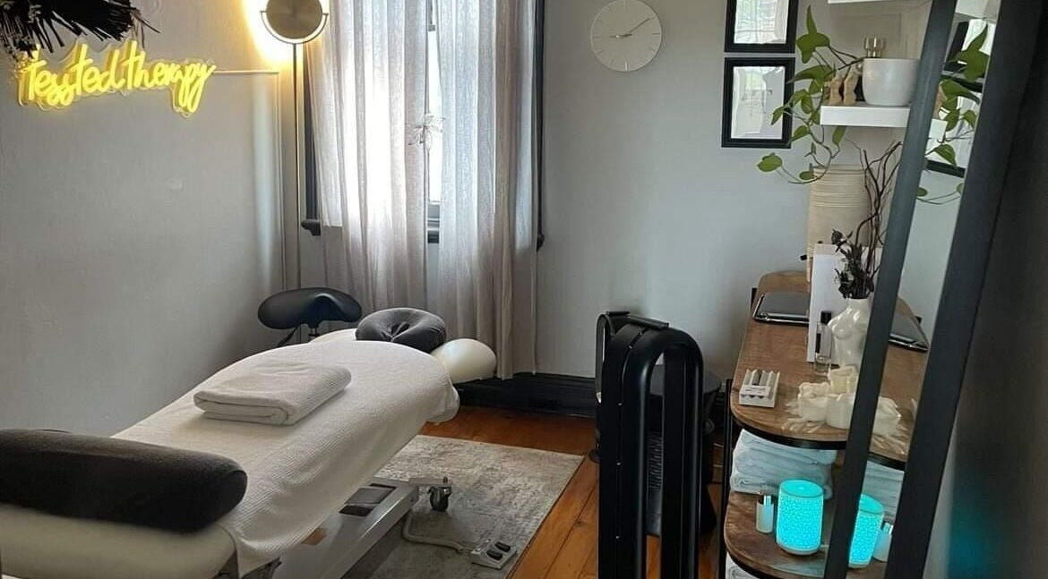 Peaceful therapy room at Tessted Therapy, Alexandria, New South Wales, AU with massage table and calming decor.