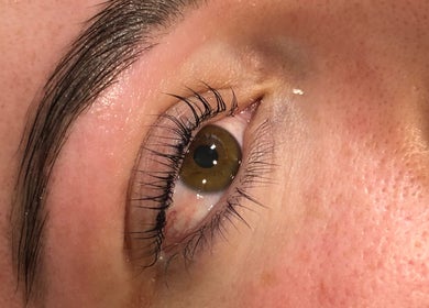 Close-up of styled eyelashes at The Glam and Glow Studio, Havant, England, GB.