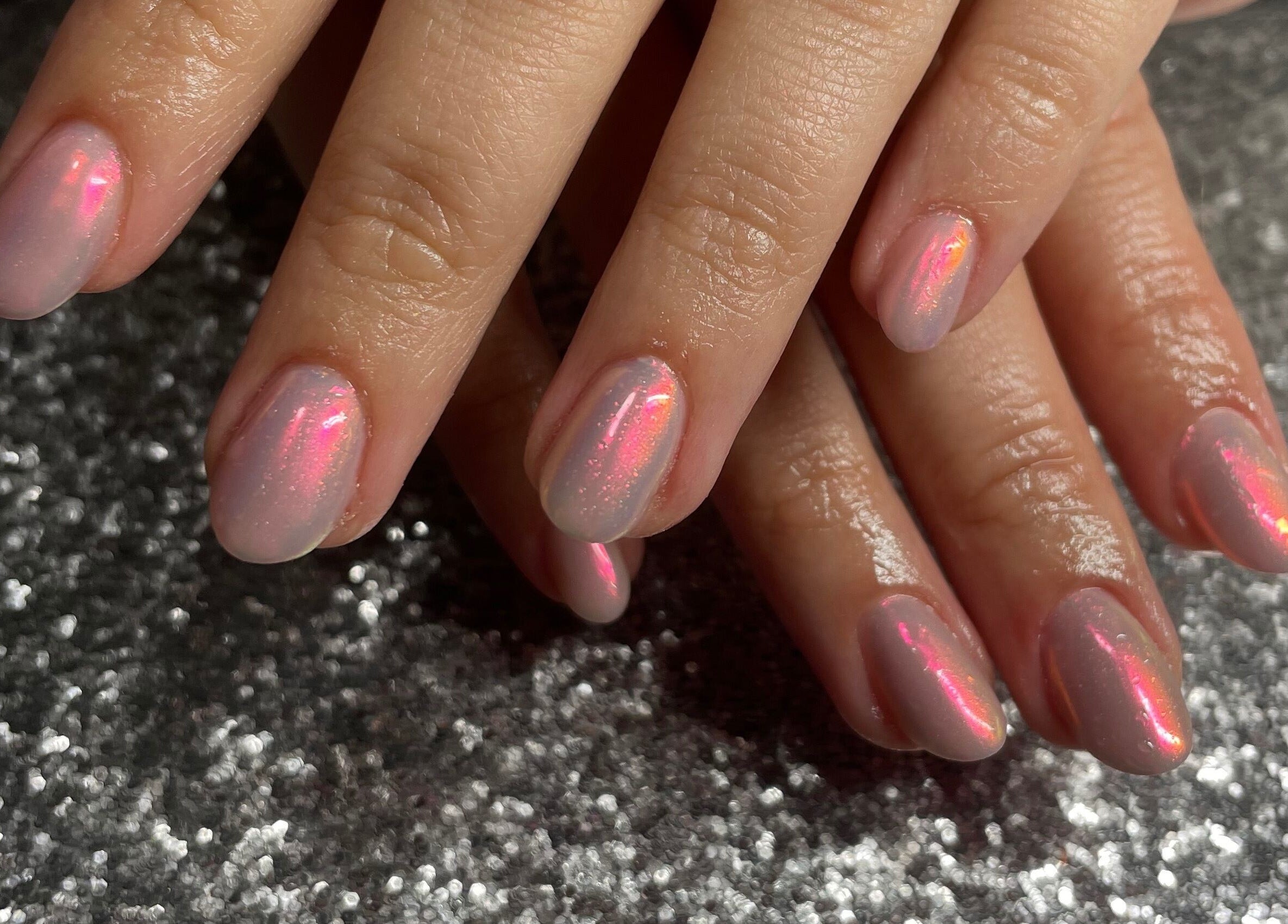 Elegant sparkling nail design at The Glam and Glow Studio, Havant, England, GB.