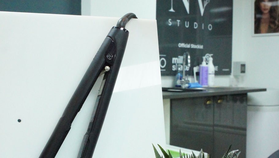 Salon styling tools at Nv Studio, Exeter, England, GB, showcasing a sleek modern design for hair care.