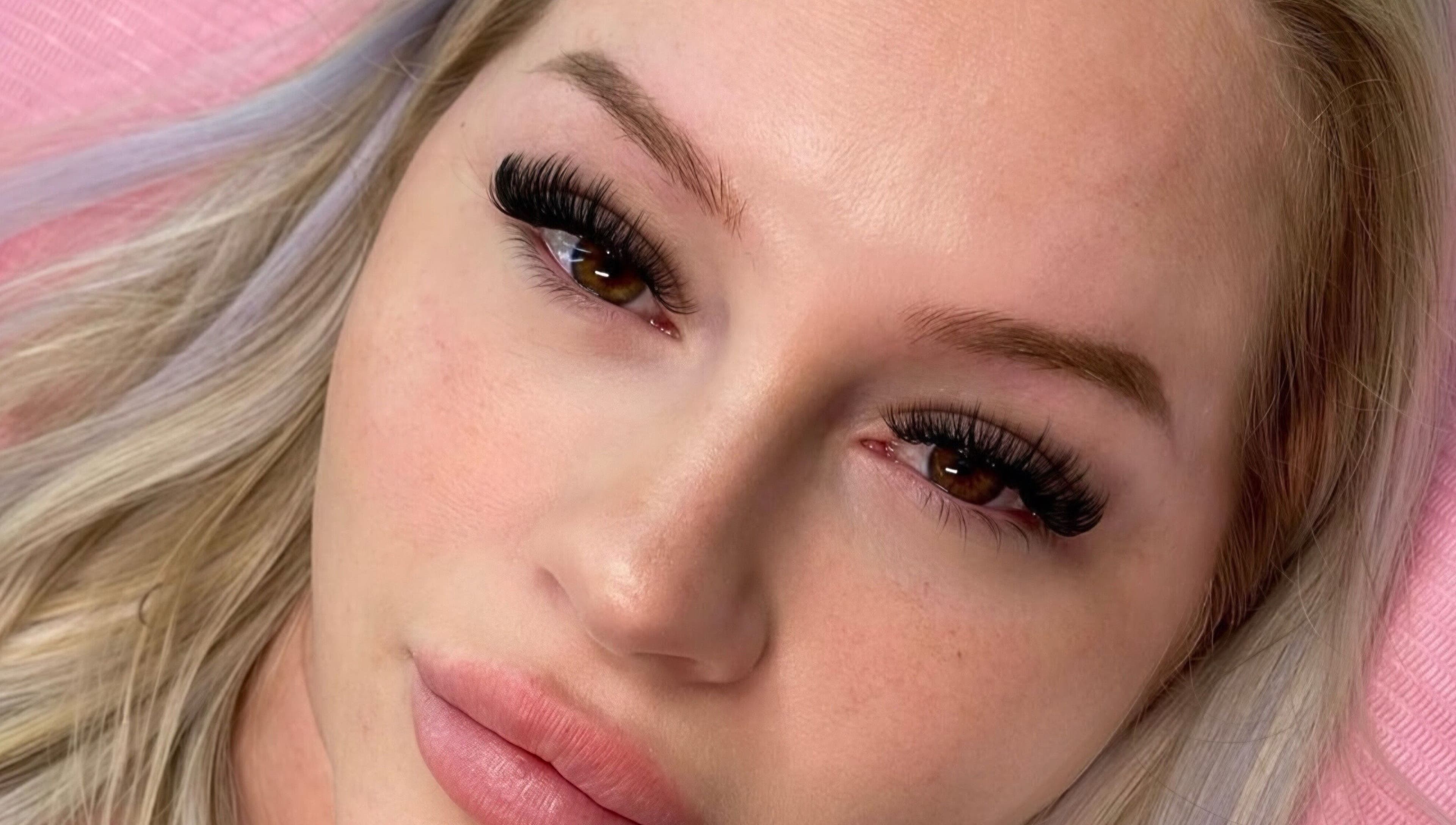 Close-up of elegant eyelash extensions at GLAM FACES CLINIC, Radlett, England, GB.