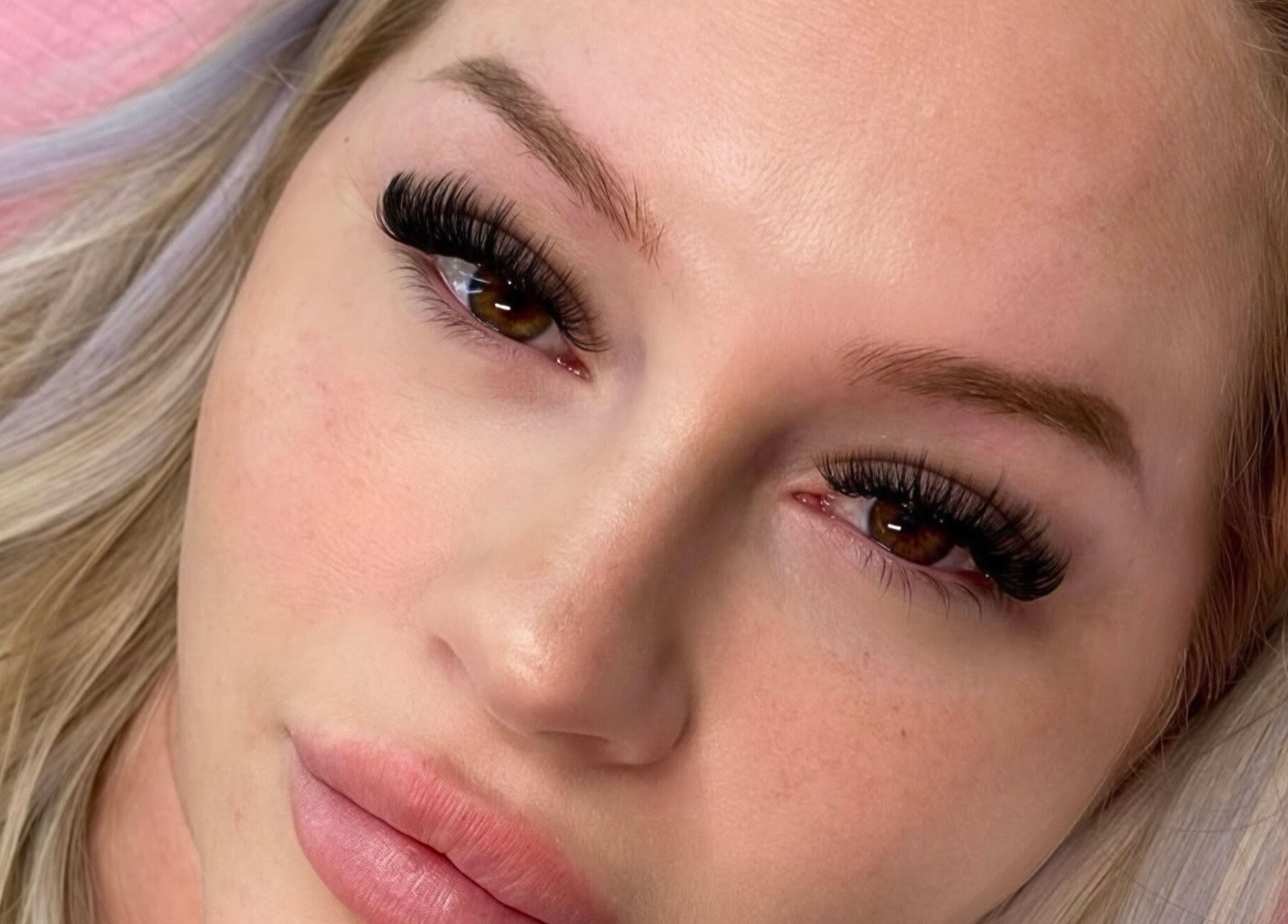 Close-up of elegant eyelash extensions at GLAM FACES CLINIC, Radlett, England, GB.