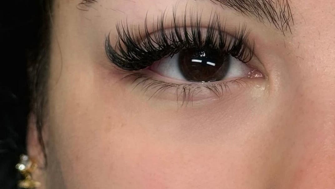 Close-up of expertly crafted eyelash extensions at GLAM FACES CLINIC, London, England, GB.