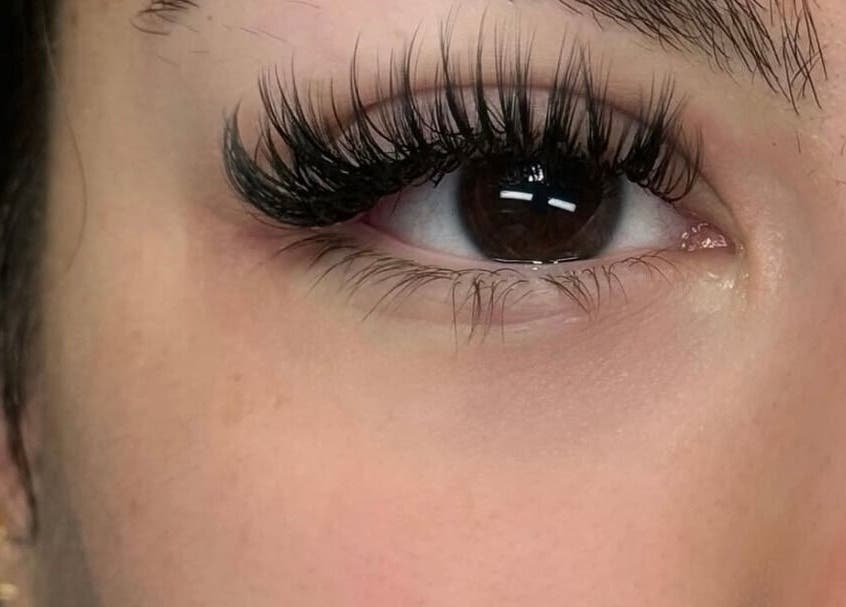 Close-up of expertly crafted eyelash extensions at GLAM FACES CLINIC, London, England, GB.