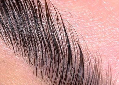 Close-up of expertly groomed brow by By Séan - Lash & Brow Specialist in Dundee, Scotland, GB.