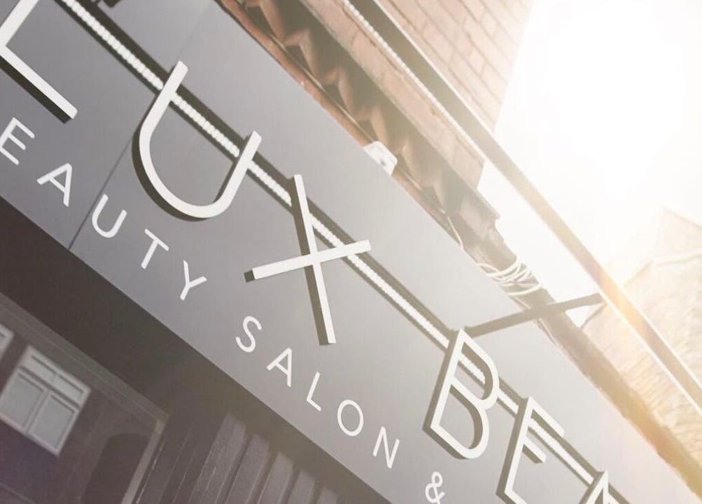 Lux Beauty salon entrance in Cannock, England, GB, showcasing modern and inviting signage.